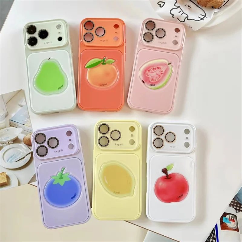 Фото Милый 3D-чехол для телефона с фруктовым принтом для iPhone 17 16 15 14 13 12 Pro Max в корейском стиле с узорами груши, апельсина, гуавы, лимона, черники. №1