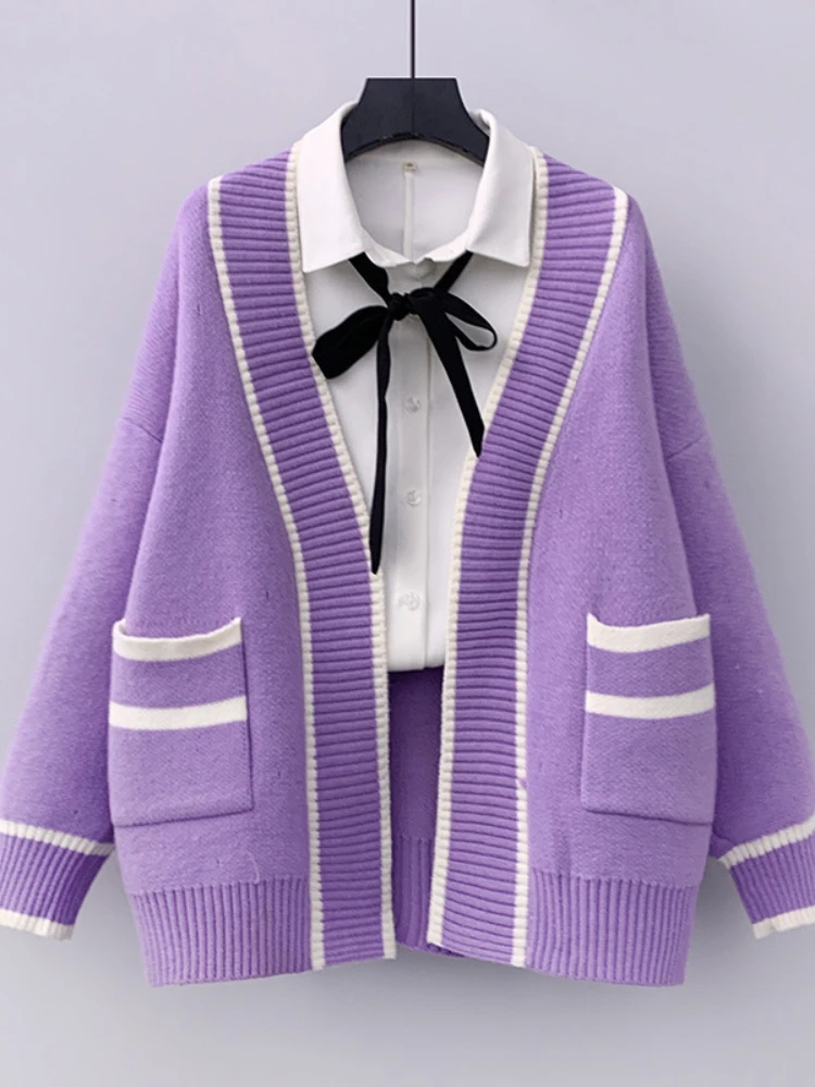 

Fashion Tops 2022 Women Oversized Sweater Autumn New V-neck Keep Warm Jacket Knitted Cardigan Long-sleeved Commuter Temperament