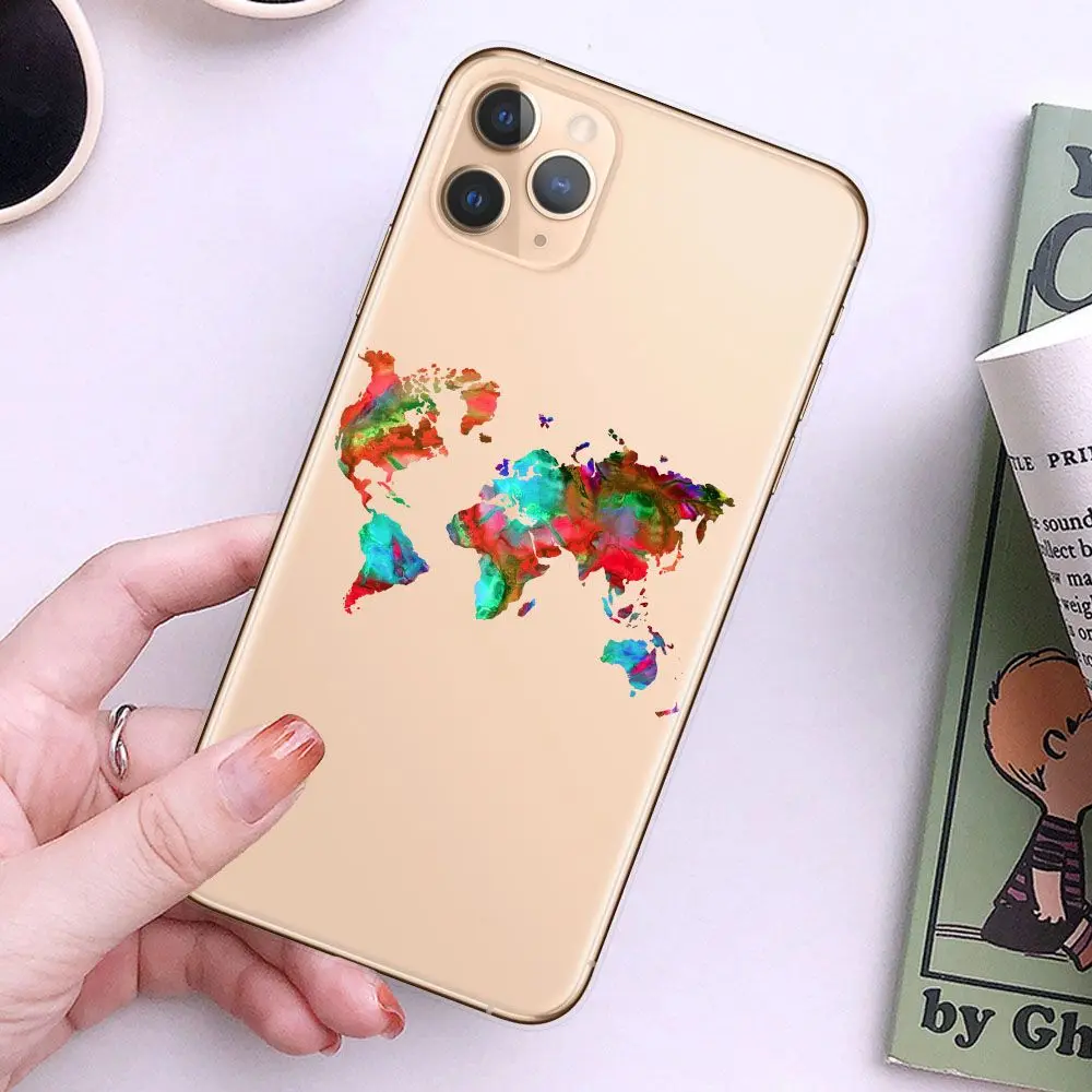 World Map Travel Soft TPU Phone Cases For iPhone 14 13 12 Pro XS Max XR 7 8 Plus Plane Cover For iPhone 11 SE2020 Coque