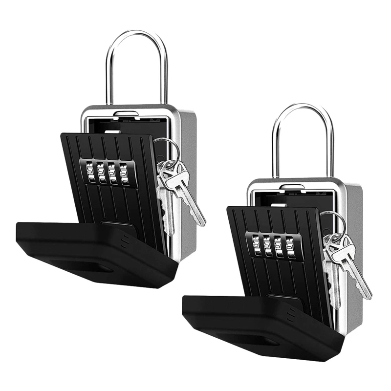 

2X 4-Digit Key Lock Box Combination Wall Mounted Lock Box Weatherproof Resettable Portable Lock Box (With Cover)
