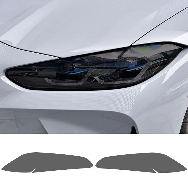 2 Pcs M Performance Car Headlight Protective Film Front Light Transparent Smoked Black TPU Sticker For BMW M4 G82 G83 2021 2022