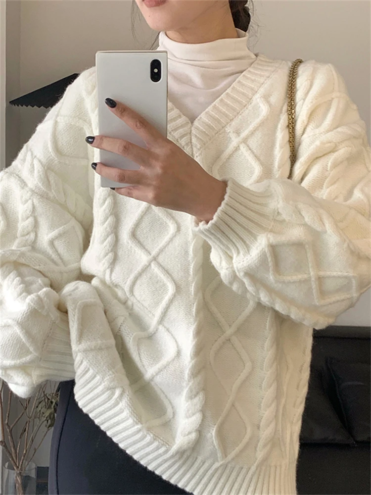 

Sweater Women Winter Pullover Girls Sweater Oversize Knitting Tops Vintage Long Sleeve Fall Female Knitted Outerwear Warm Pull