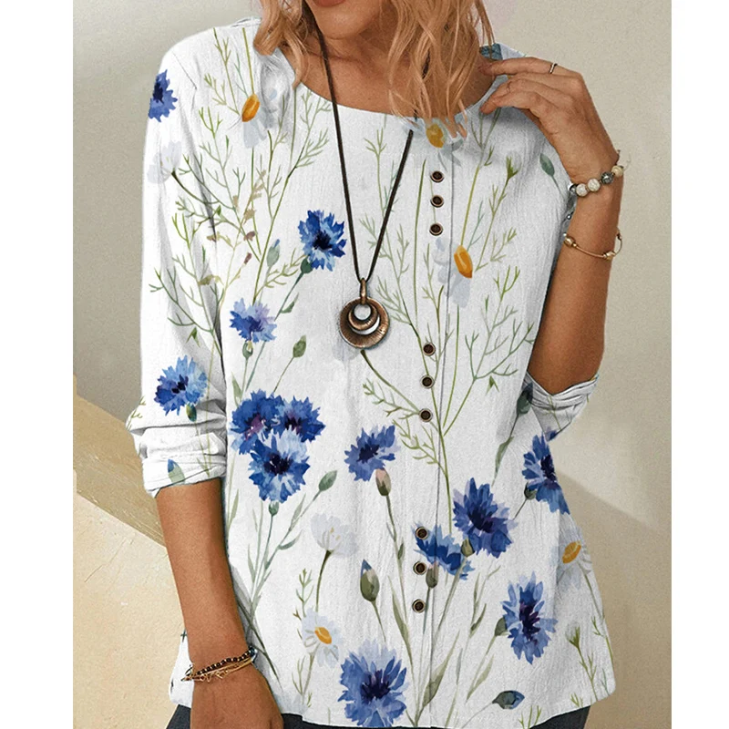 

Женская Осенняя блузка с круглым вырезом и длинным рукавом