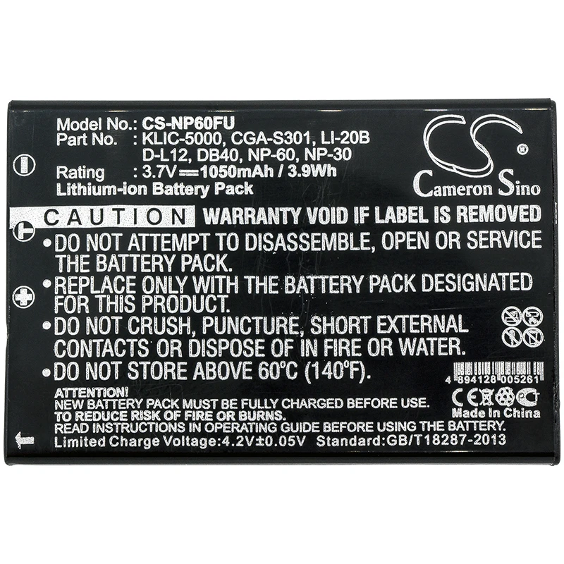 

Cameron Sino Camera Replacement Li-ion Battery 1050mAh For JTC 4013, DV-5, ee-pack- Free Tools