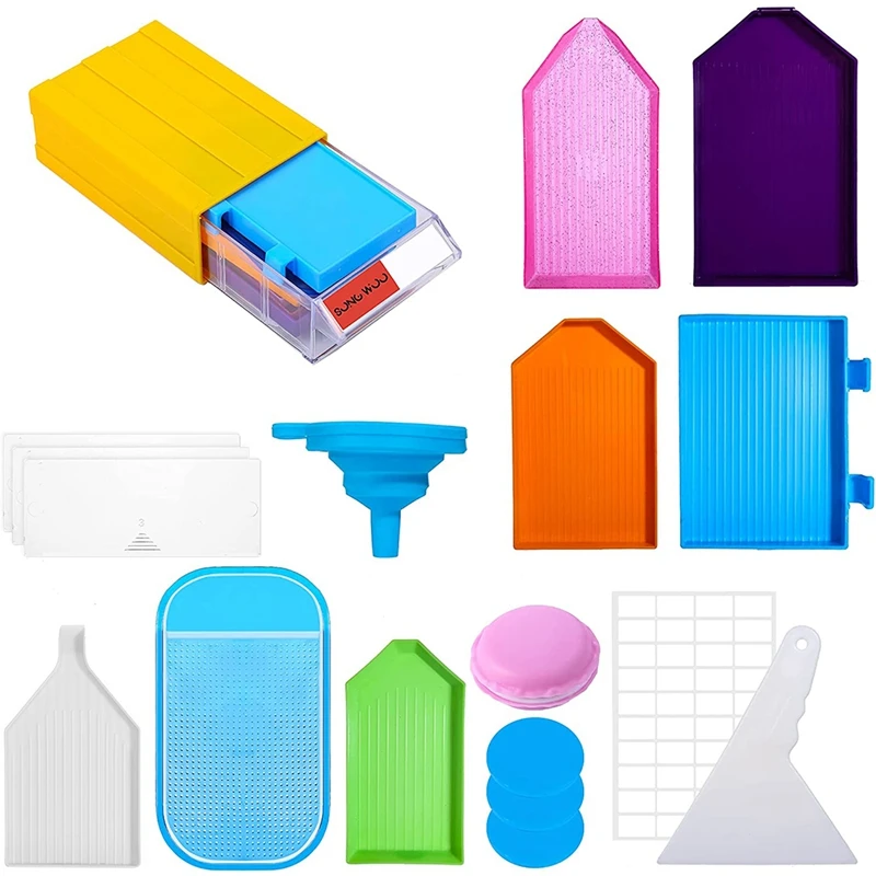 

Инструменты и аксессуары для алмазной живописи 5D, 17 шт., штабелируемые ящики для рукоделия, лотки, инструменты для фиксации, для взрослых и д...