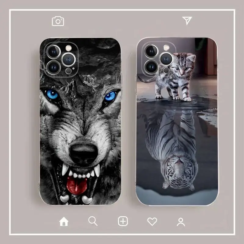 

Wolf Dog Cat Bird Lion Tiger Animal Phone Case For iPhone 14 13 12 11 Pro Max XS X XR SE 2020 6 7 8 Plus Mini Transparent Shell