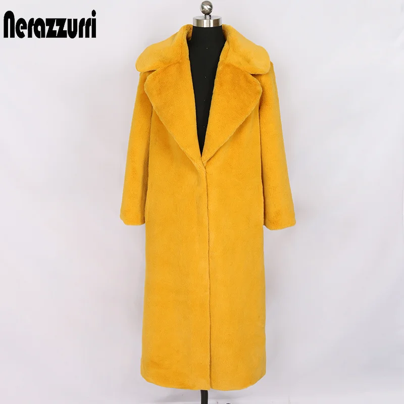Внесезонное меховое плюшевое пальто длинный костюмный воротник рукав желтый