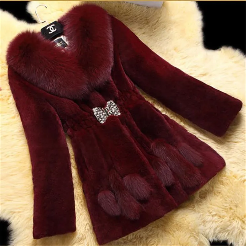 2022 Fashion Winter Faux Rabbit Fur Grass Jacket Women's  5XL Warm Slim Mid-length Coat Female Winter Parkas Outwear