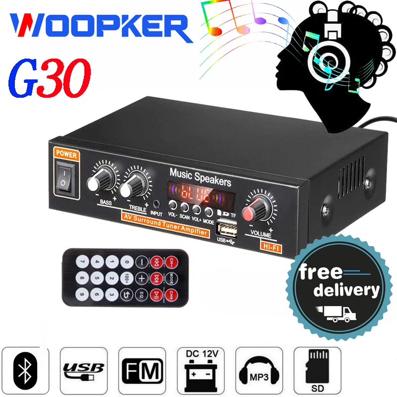 

G30 Digital Audio Amplifier 800W Power Home Bluetooth Hifi Stereo Subwoof Amplificador Music Player with Remote Control