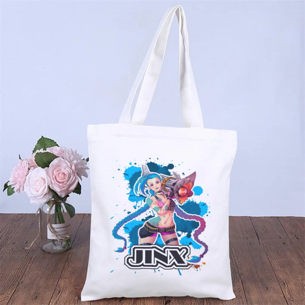 

Jinx ContestHandbag Arcane Лига Легенд, холщовые сумки на плечо, студенческий карман для хранения, двойной рисунок, фотосумка