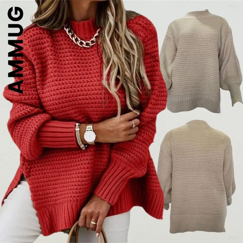 

Модный женский свитер Ammug, вязаные сексуальные женские свитера для девушек, стильный дешевый Топ с круглым вырезом, женские свободные Униве...