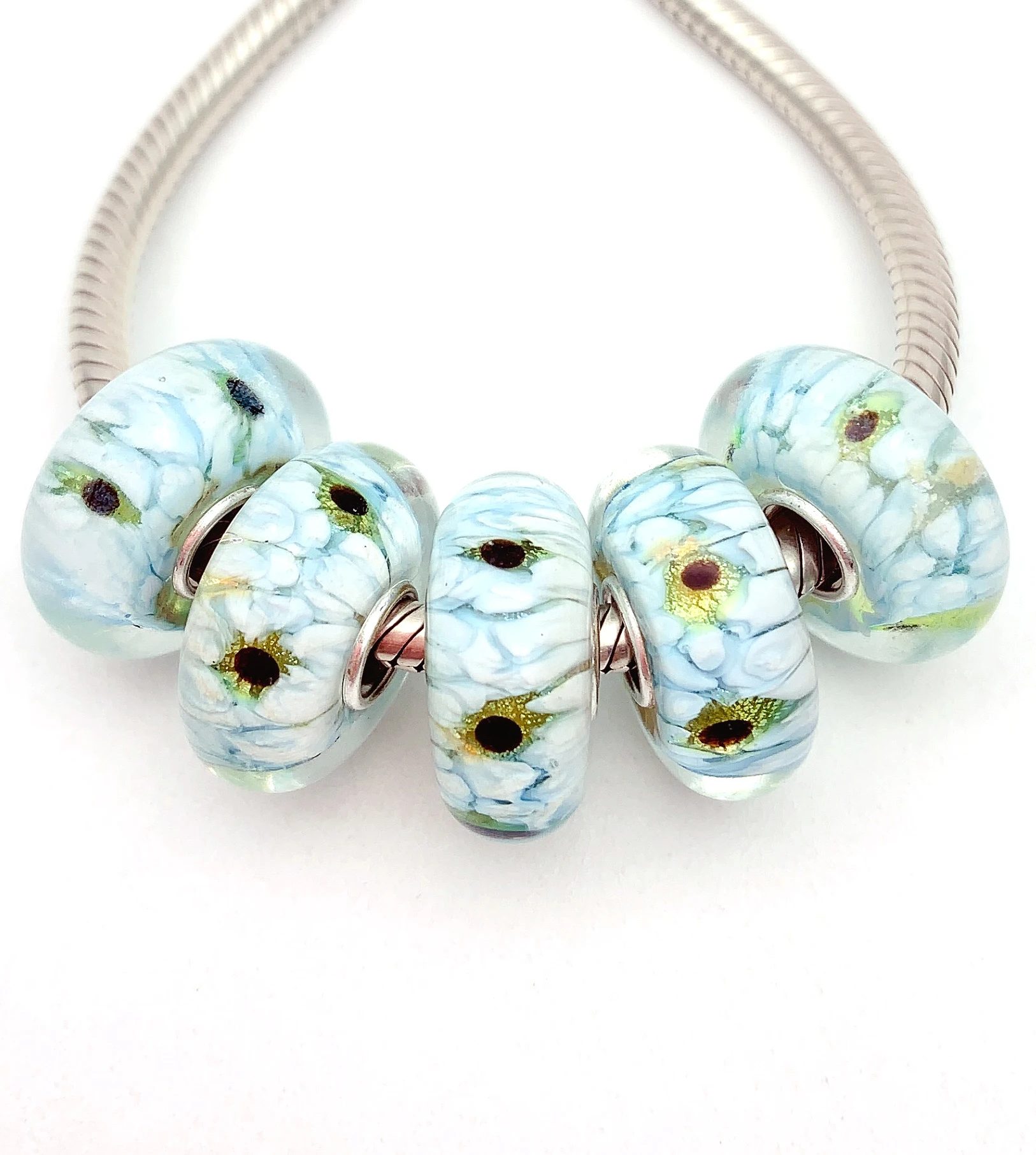 

XHYG118 5X 100% Authenticity S925 Sterling Silver Beads Murano GlassBeads Fit European Charms Bracelet Diy Jewelry Lampwork