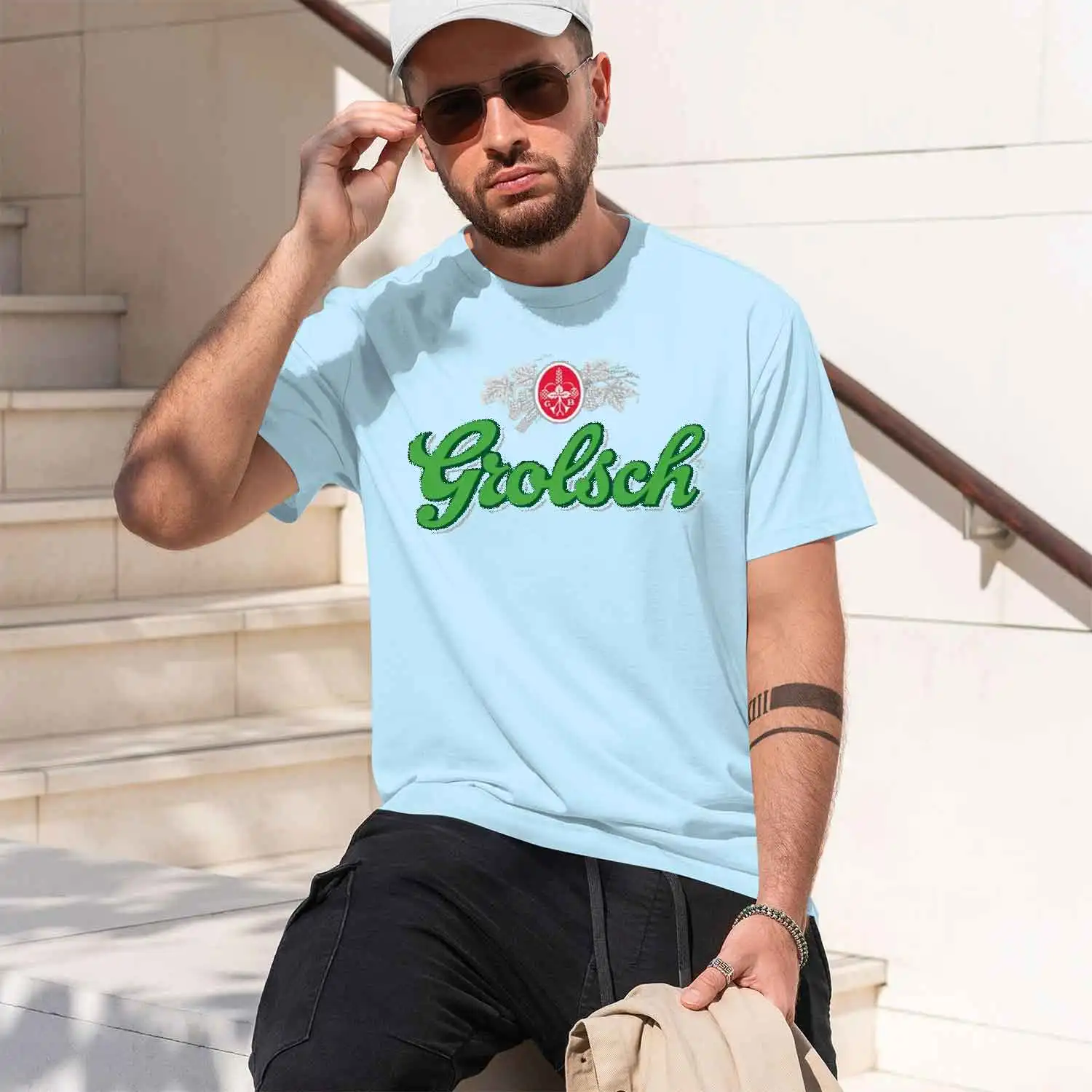 Фото Мужская футболка в классическом стиле с логотипом пива Grolsch, повседневная одежда для лета и весны, идеальный подарок для любителей пива, новая модель 2026 года №4