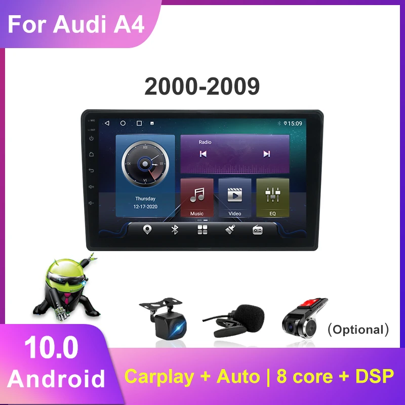 Автомагнитола Yeanav, 6 + 128 ГБ, Android 11, мультимедийный плеер для Audi A4 2000-2009, GPS-навигация, Carplay, 2DIN, автомобильные аксессуары