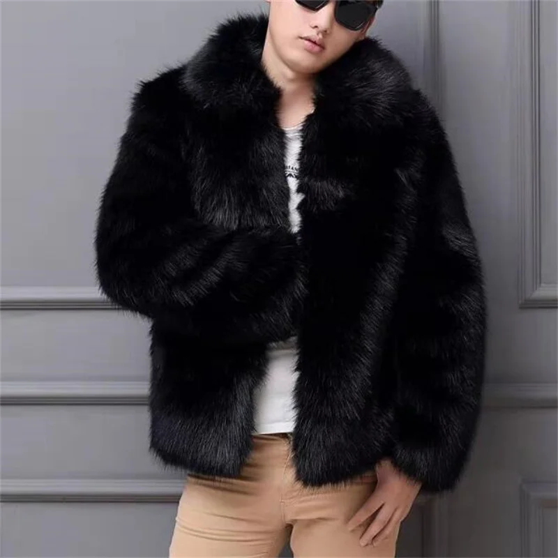 Autumn lapel faux mink leather jacket mens winter thicken warm fur leather coat men slim jackets jaqueta de couro fashion B40