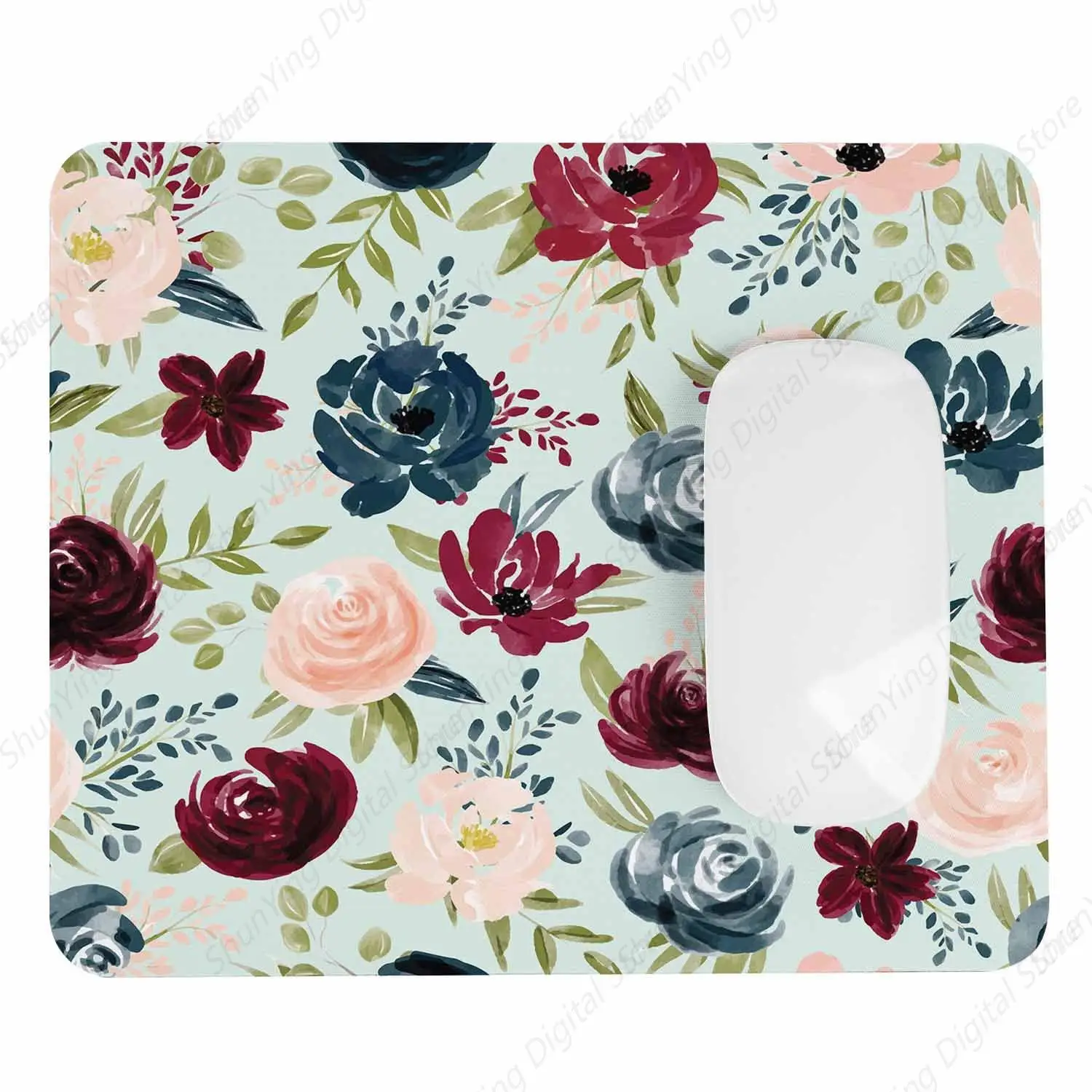 Pink Rose Red Chrysanthemum Computer And Laptop Mouse Pad Non Slip Rubber Base 25*30cm