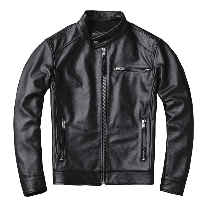 

Natural Calfskin Leather Jacket Men 2023New Genuine Leather Moto Jacket Autumn Short Classic business Leisure corium Coat