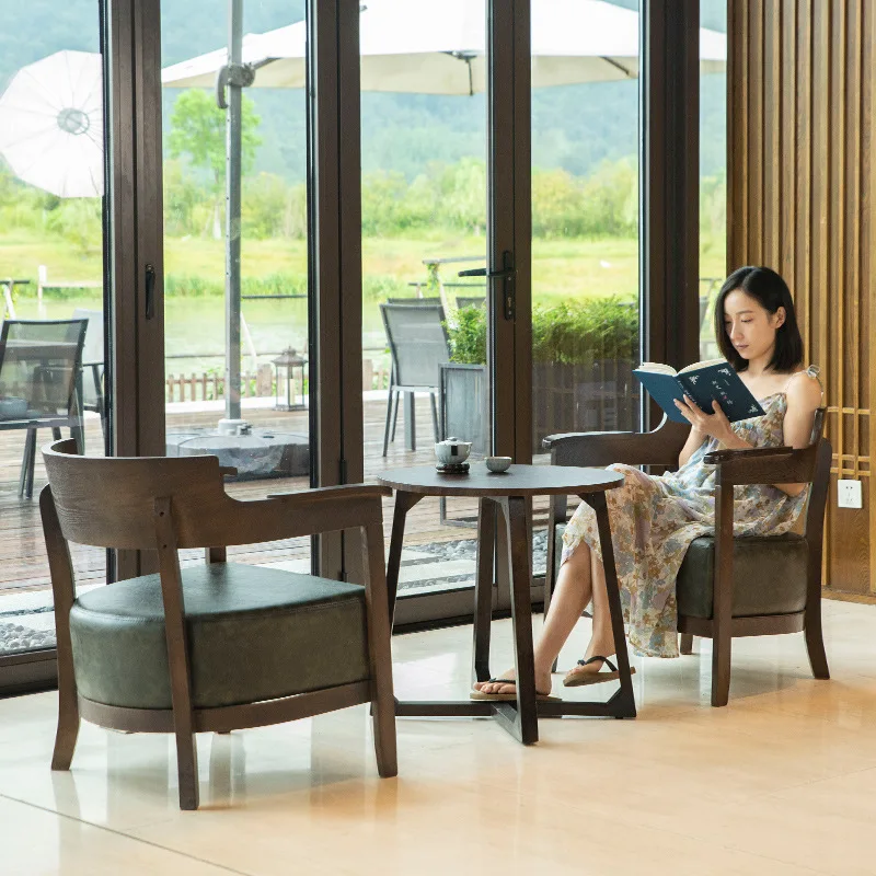 

Milk Tea Dessert Shop Coffee Shop Book Bar Table and Chair Combination Simple Leisure Negotiation Reception Solid Wood Sofa