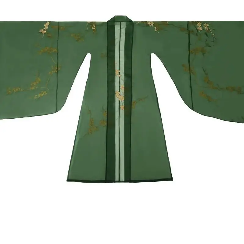 Красно-зеленая контрастная вышитая рубашка Hanfu Jinluomei с большими рукавами