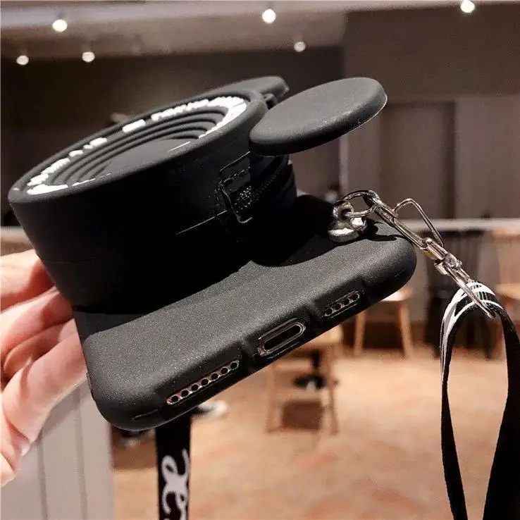 3D Camera Cartoon Coin Bags Soft Silicon Phone Case For iPhone 14 13 12 mini 11 Pro XS Max X 8 7 Plus SE XR Cover With Lanyard
