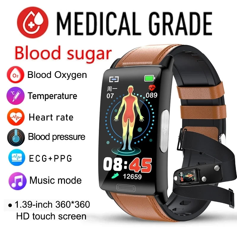 

2023 New Healthy Blood Sugar Smart Watch Men ECG+PPG Precise Body Temperature Heart Rate Monitor Smartwatch Blood Pressure Watch