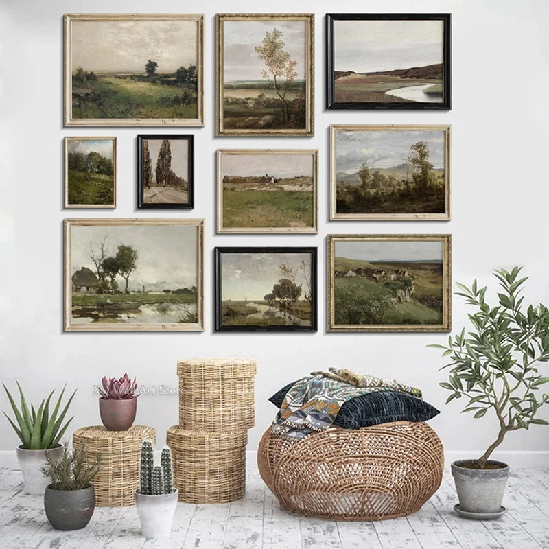 

Nordic Vintage Gallery Wall Print French Country Landscape Canvas Paintings Posters and Prints Living Room Home Decor Frameless