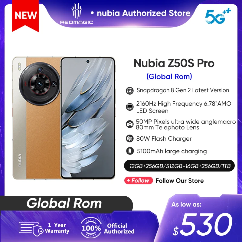 Nubia Z50S Pro 5G Global Rom 6.78 inch Snapdragon 8 Gen 2 Latest Version 35mm+50MP Pixels Ultra Anglemacro 80W Flash Charge