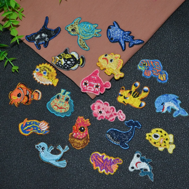 Морские животные дельфин Кит патчи для утюга вышитые нашивки одежды наклейки
