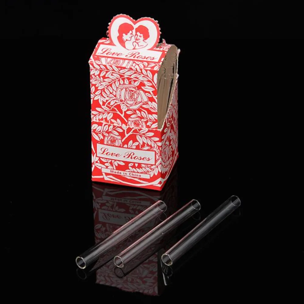 Glass Love Rose Glass Tube With Plastic Flower Inside 36pcs In One Box Glass Smoke Pipe Tobacco Pipe Smoking Accessory images - 6