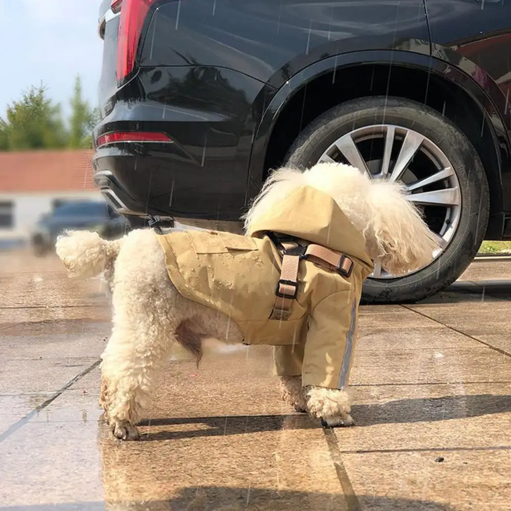 

Удобный дождевик из искусственной кожи для домашних животных, Светоотражающая полоса с вытягивающим кольцом, водонепроницаемый дождевик для собак