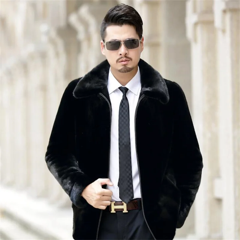 

Осенняя Короткая кожаная куртка из искусственного меха норки, мужское зимнее плотное теплое меховое кожаное пальто, мужские свободные курт...