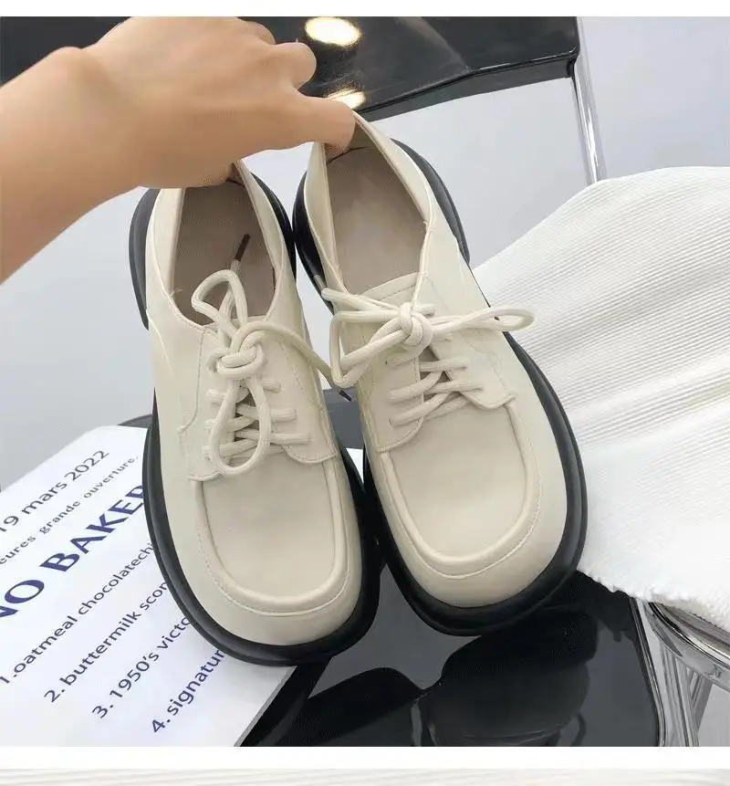 

Retro Woman Shoes Clogs Platform Female Footwear Oxfords Black Flats Creepers Dress Leather New Fabric PU Mary Janes Rubber Med