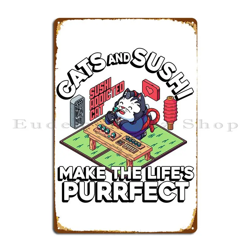 

Кошки и суши сделают металлическую табличку кинотеатр настенный Декор стены Декор индивидуальная роспись жестяной знак плакат