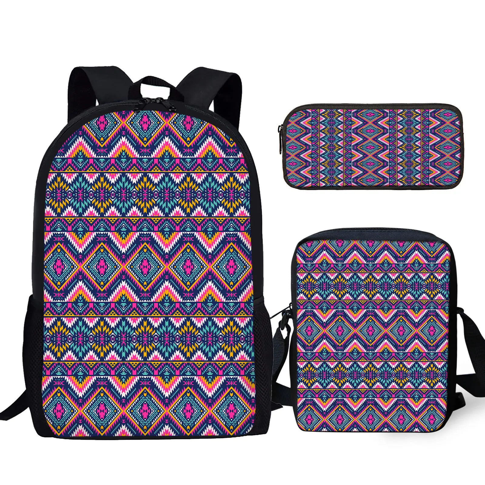 

YIKELUO Aztec Design Youth Large Capacity Notebook Game Backpack American Tribal Print Messenger Bag Casual Knapsack Pencil Case