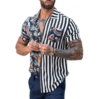 summer new mens vintage striped shirt fashion casual luxury shirt short sleeve hawaii shirts for men clothing camisa masculina
