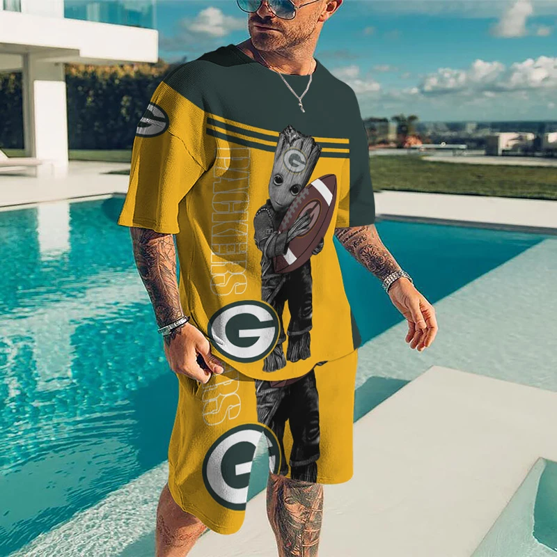 

3D Groot Rugby Printed T Shirts 2 Piece Oversized Mens Clothing Summer Sports Track Suit Breathable Tshirt Short Set Shorts