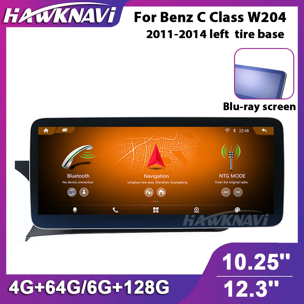 

Hawknavi 10.25'' 12.3 Inch Car Radio For Mercedes Benz C Class W204 2011-2014 Left Tire Base Automotive Nav Multimedia Player