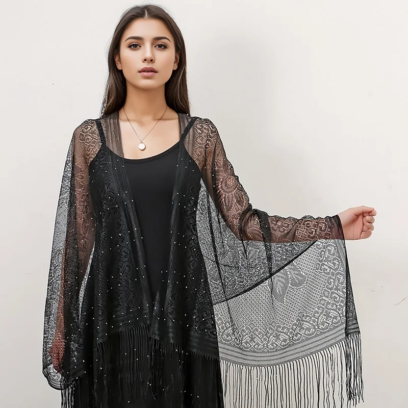 Пайетка открытый шарф шаль с кисточками женские пляжные дорожные шарфы