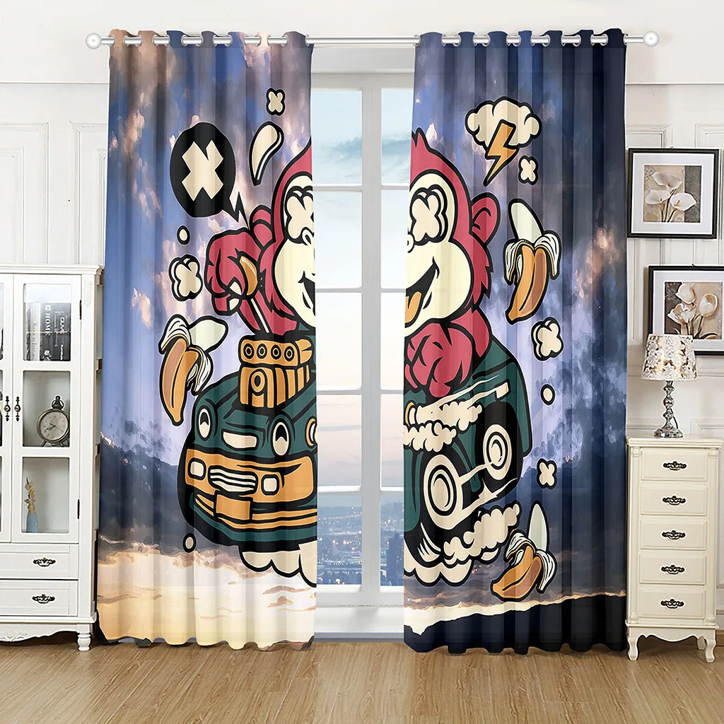 

Colorful Blackout Curtain Graffiti Painted Kids Teens Bedroom Window Curtains Cartoon Living Room Drapes Decor Hook