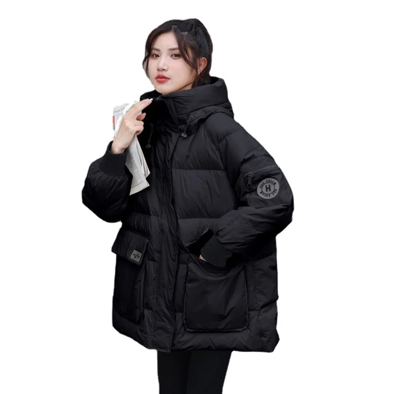 2022 New Winter Padded Stand-up Collar Warm Parka Coat Female Korean Version Loose Solid Color Harajuku Jacket Women Uy3325