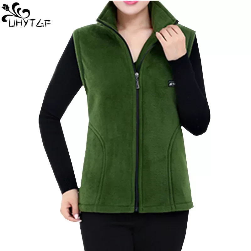 

UHYTGF 2022 New Fleece Women Vests Autumn Korean Loose Size Sleeveless Jacket Ladies Fashion Zipper Casual Waistcoat Female 442