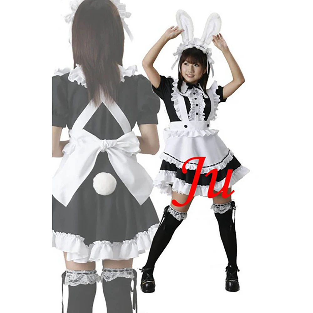 

fondcosplay adult sexy cross dressing sissy maid short black Cotton Dress Uniform white apron Costume CD/TV[CK719]