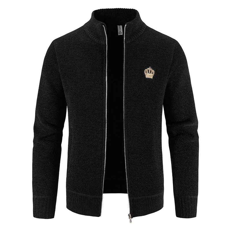 Мужской вязаный кардиган с воротником-стойкой на молнии