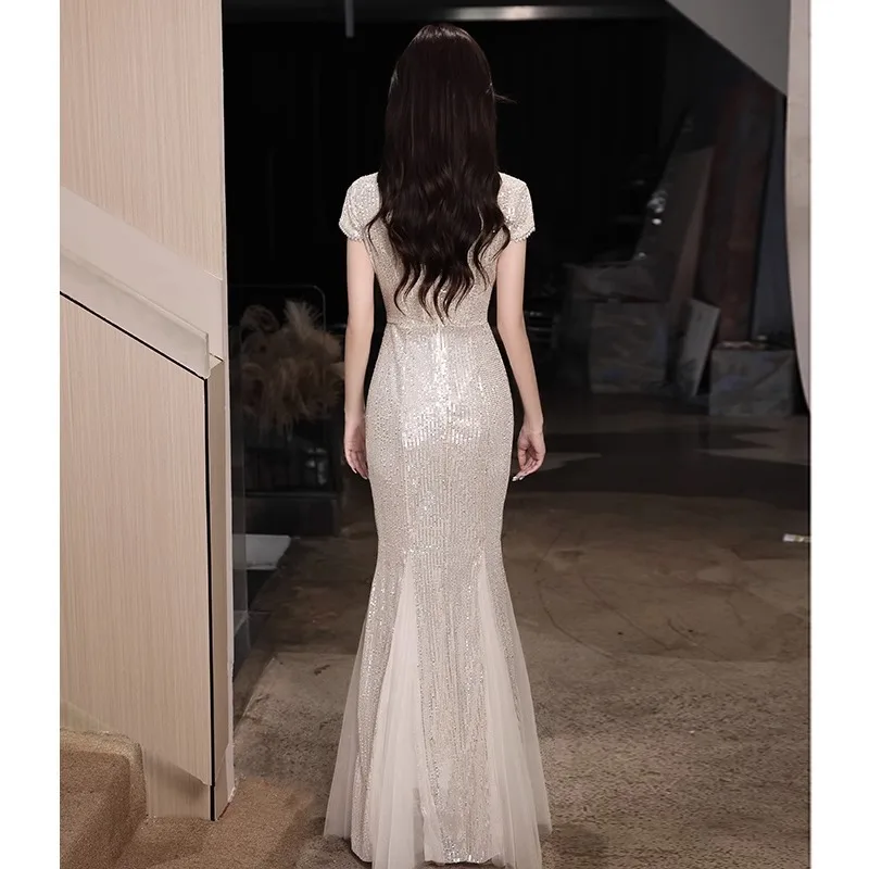 Вечернее платье-Ципао в западном стиле с блестками