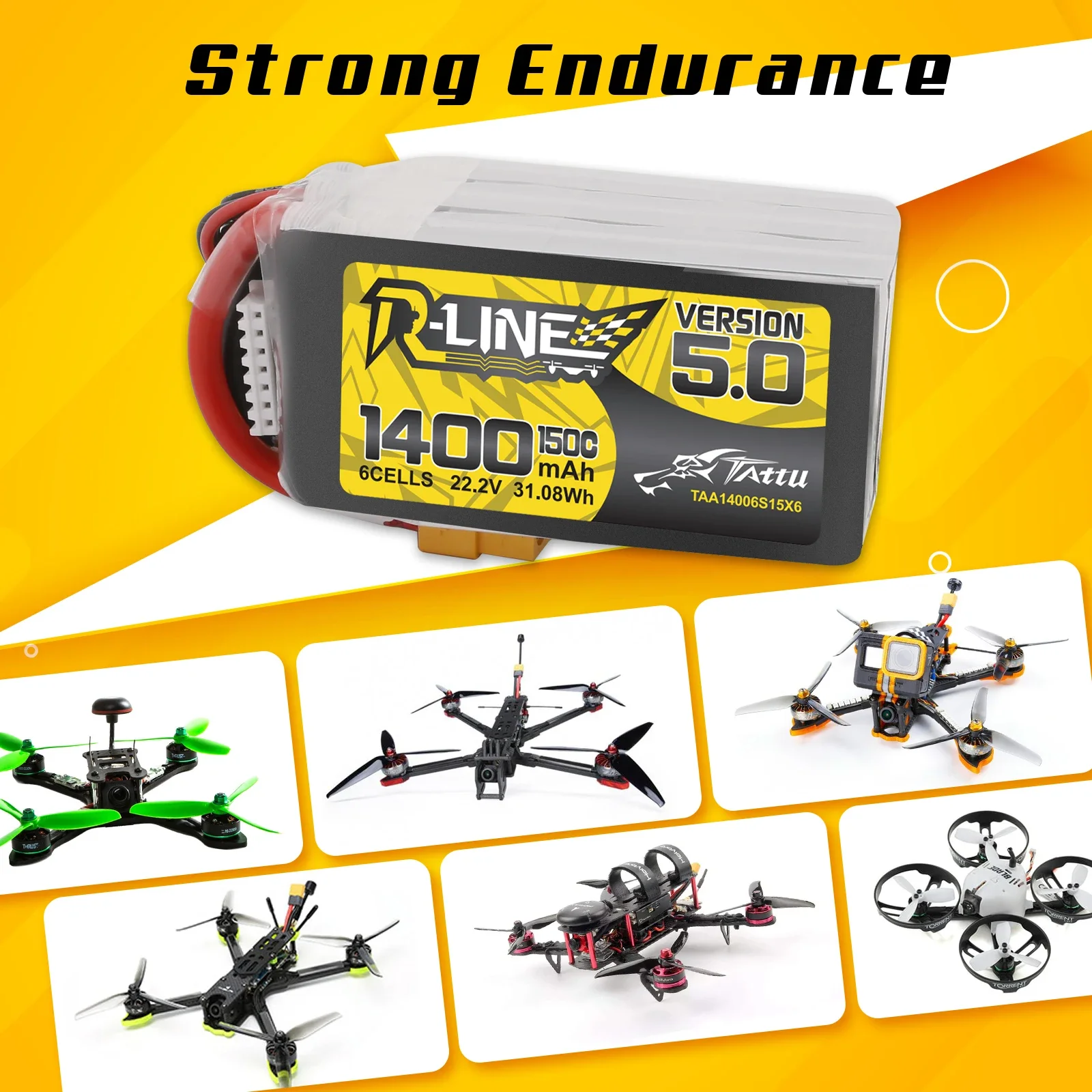 Tattu R-Line 1200 мАч 1400 6S Lipo Батарея 150C XT60 Plug RC Power для 5-дюймового самолета FPV Racing Multirotor