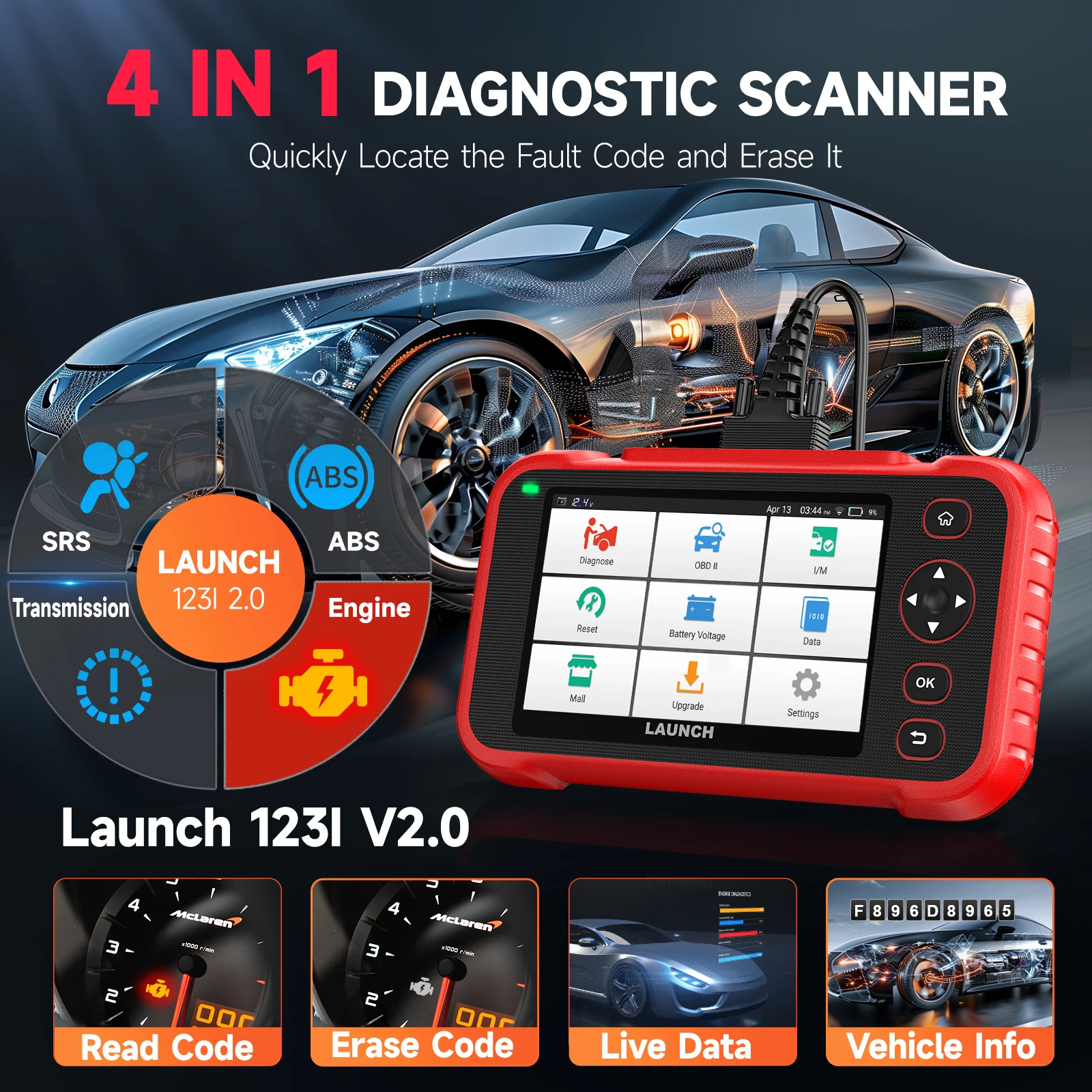 Сканер LAUNCH CRP123I V2.0 OBD2 2024 Новый 4-системный диагностический сканер с 7 сбросами для