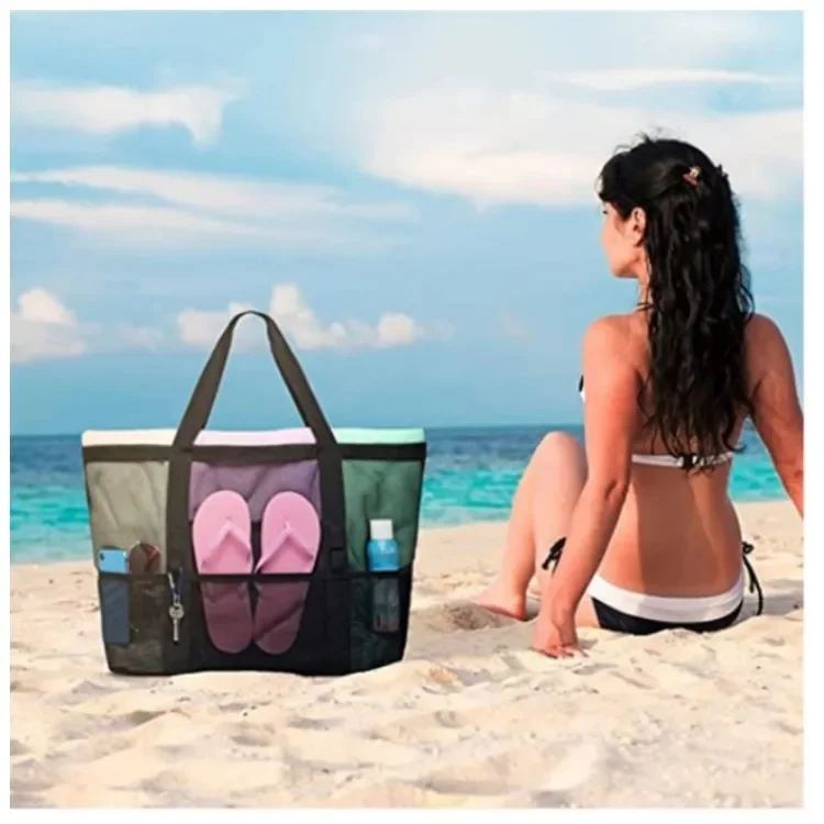 Вместительная ручная пляжная сумка на плечо быстросохнущая сетчатая сумочка для