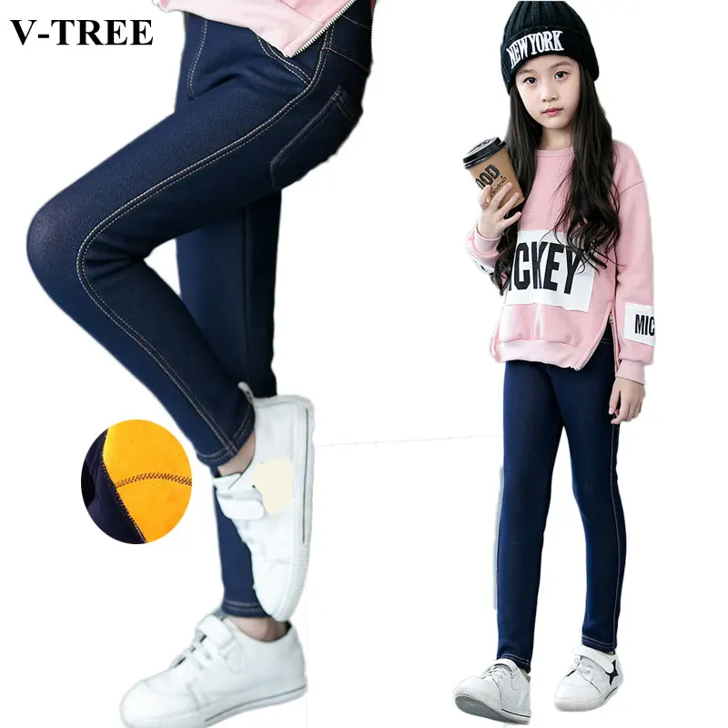 

Winter Leggings For Girls Thicken Warm Pants Girl Fleece Kids Leggings Teenager Trausers Denim Elastic Baby Leggins 3-12years