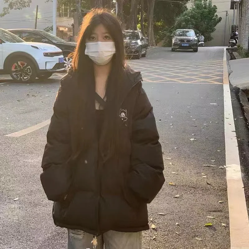 Emo Winter Women Streetwear Harajuku Korean Jackets Parkas Zipper Jacket Devil Horn Hoodie Warm Ladies Down Coats Alt Clothes