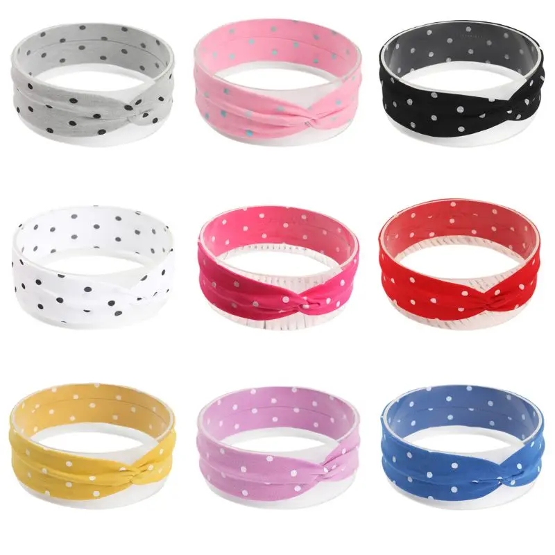 

Newborn Baby Girls Cute for Cross Twisted Knotted Hairband Polka Dot Printed Wid